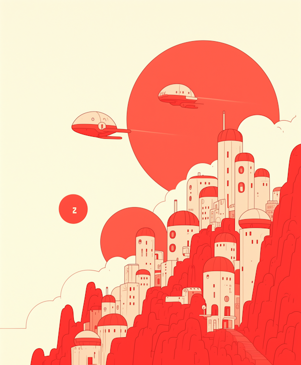 Futuristic Cityscape with Flying Saucers