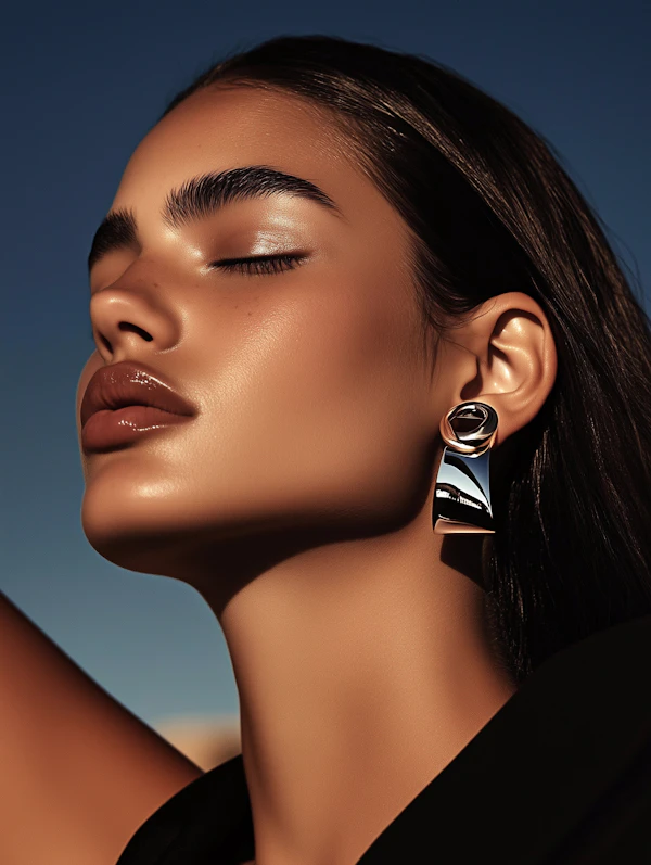 Serene Portrait with Metallic Earring