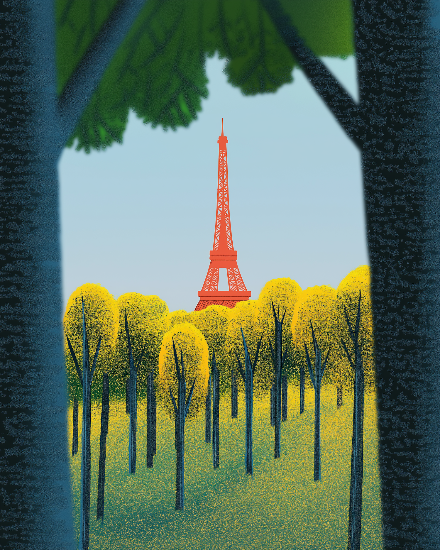 Stylized Eiffel Tower in Forest