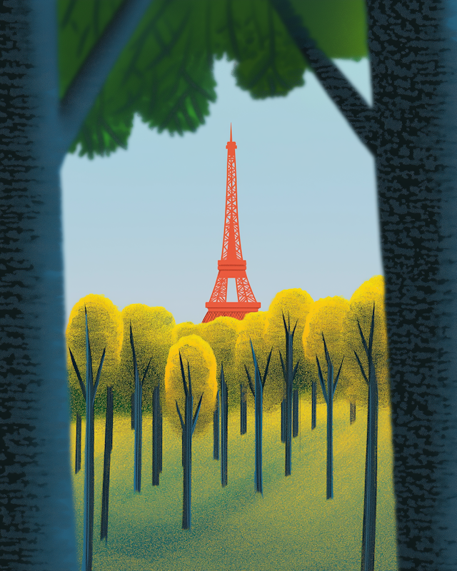 Stylized Eiffel Tower in Forest