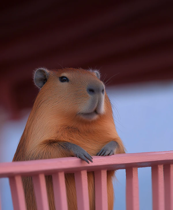 Capybara on Pink Railing