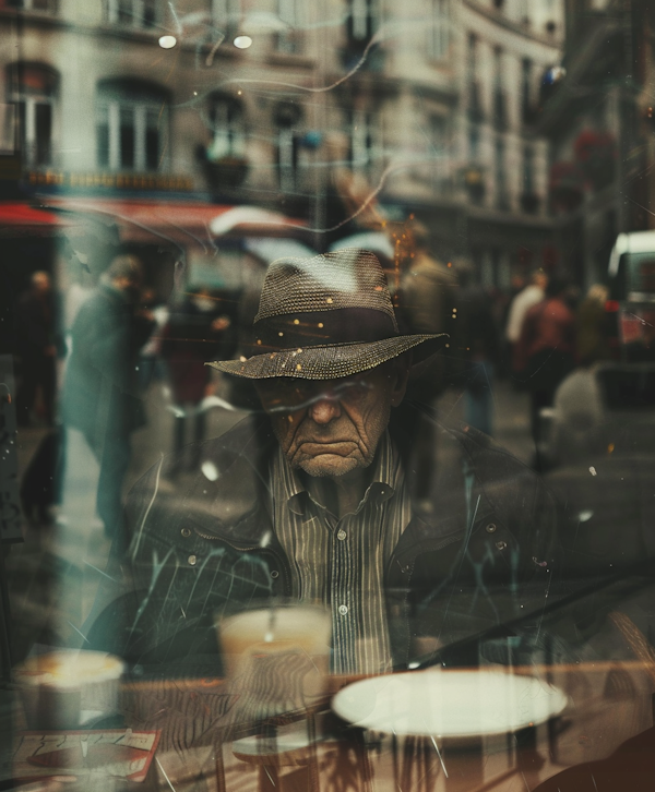 Contemplative Elderly Man Through Glass