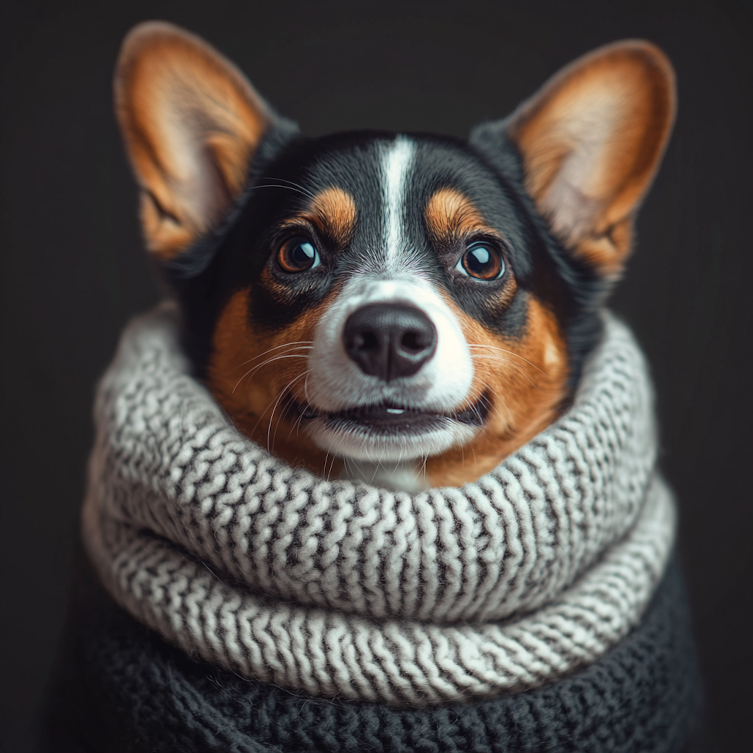 Corgi in Knitted Scarf