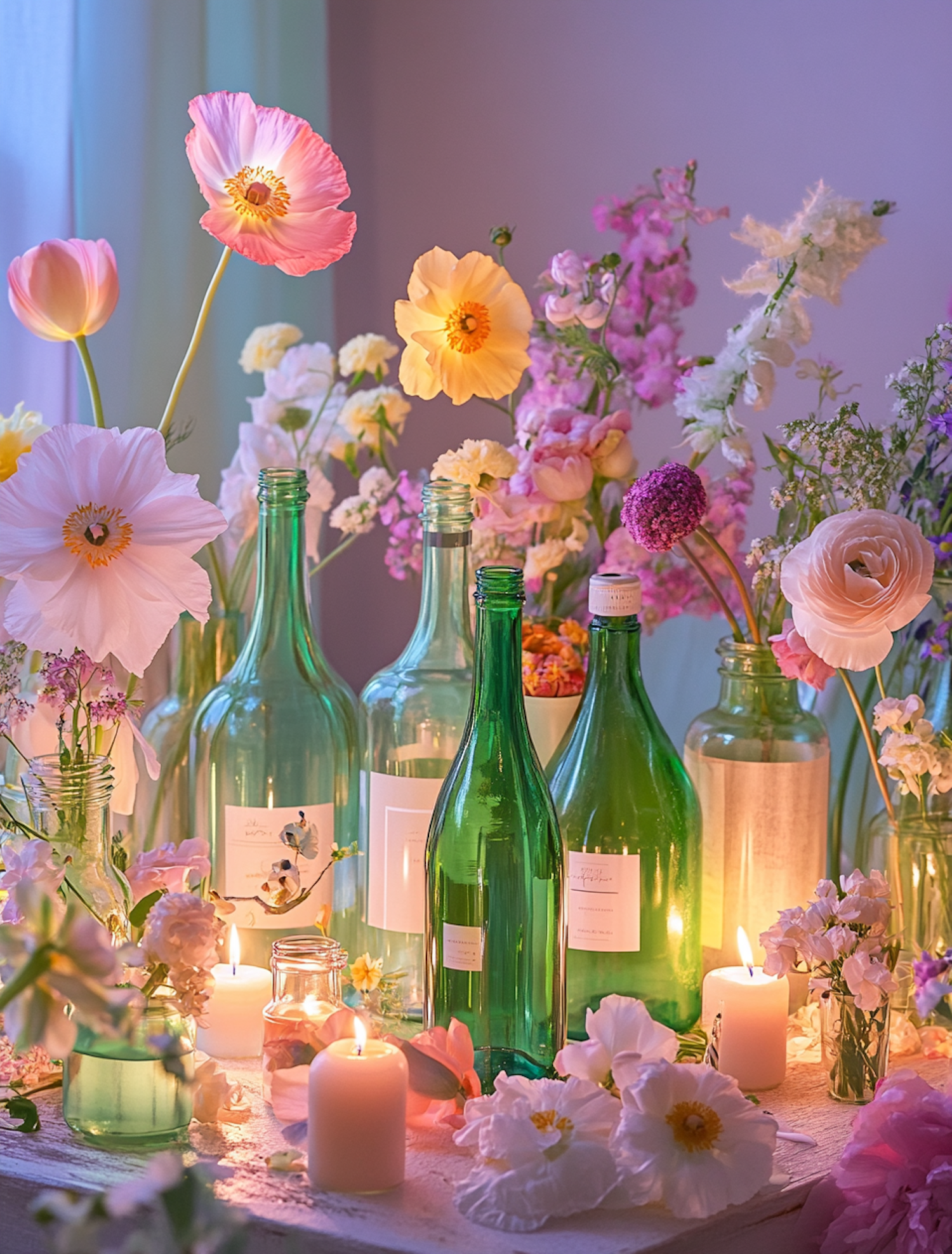 Serene Floral Arrangement with Candles