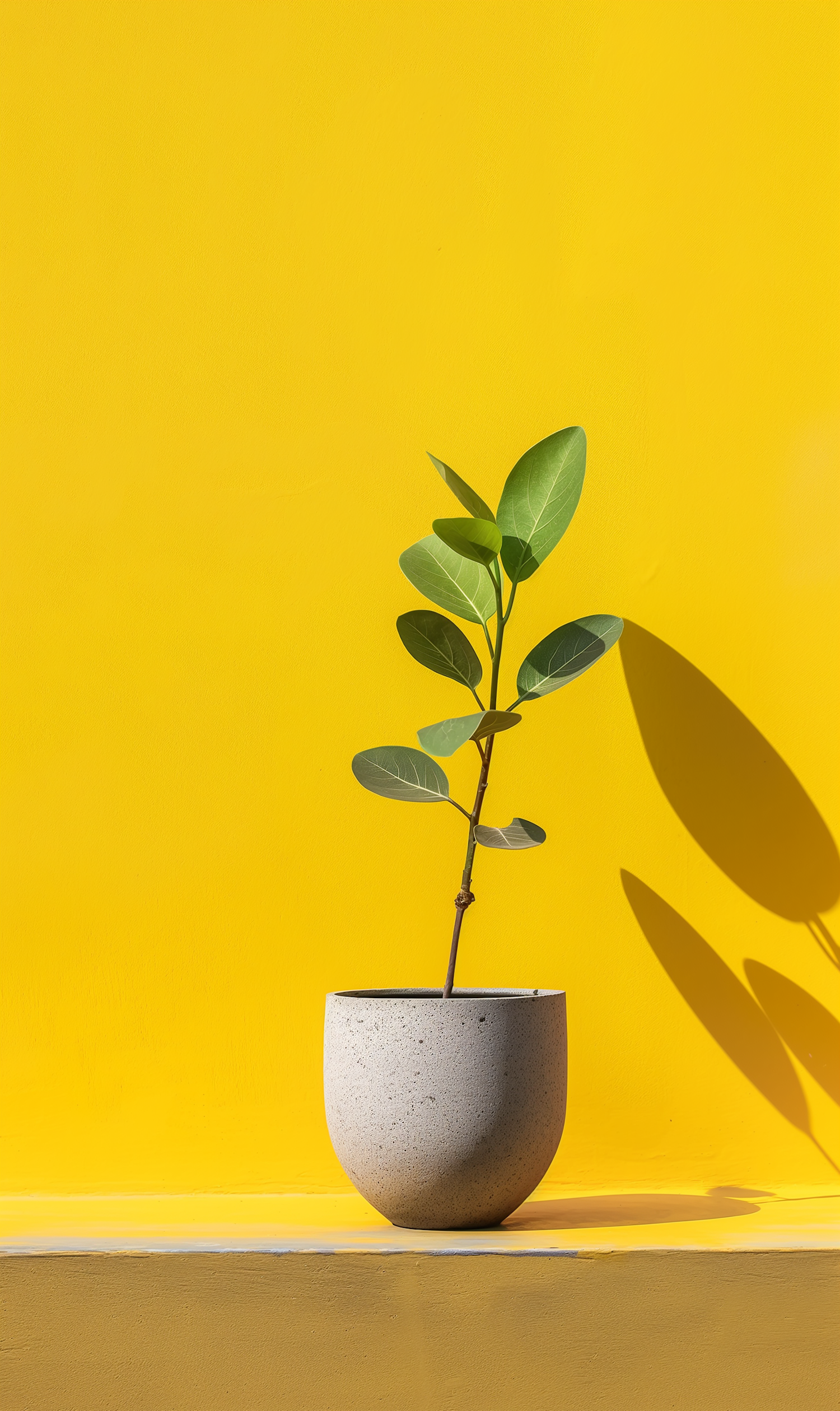 Minimalist Potted Plant Against Yellow Background