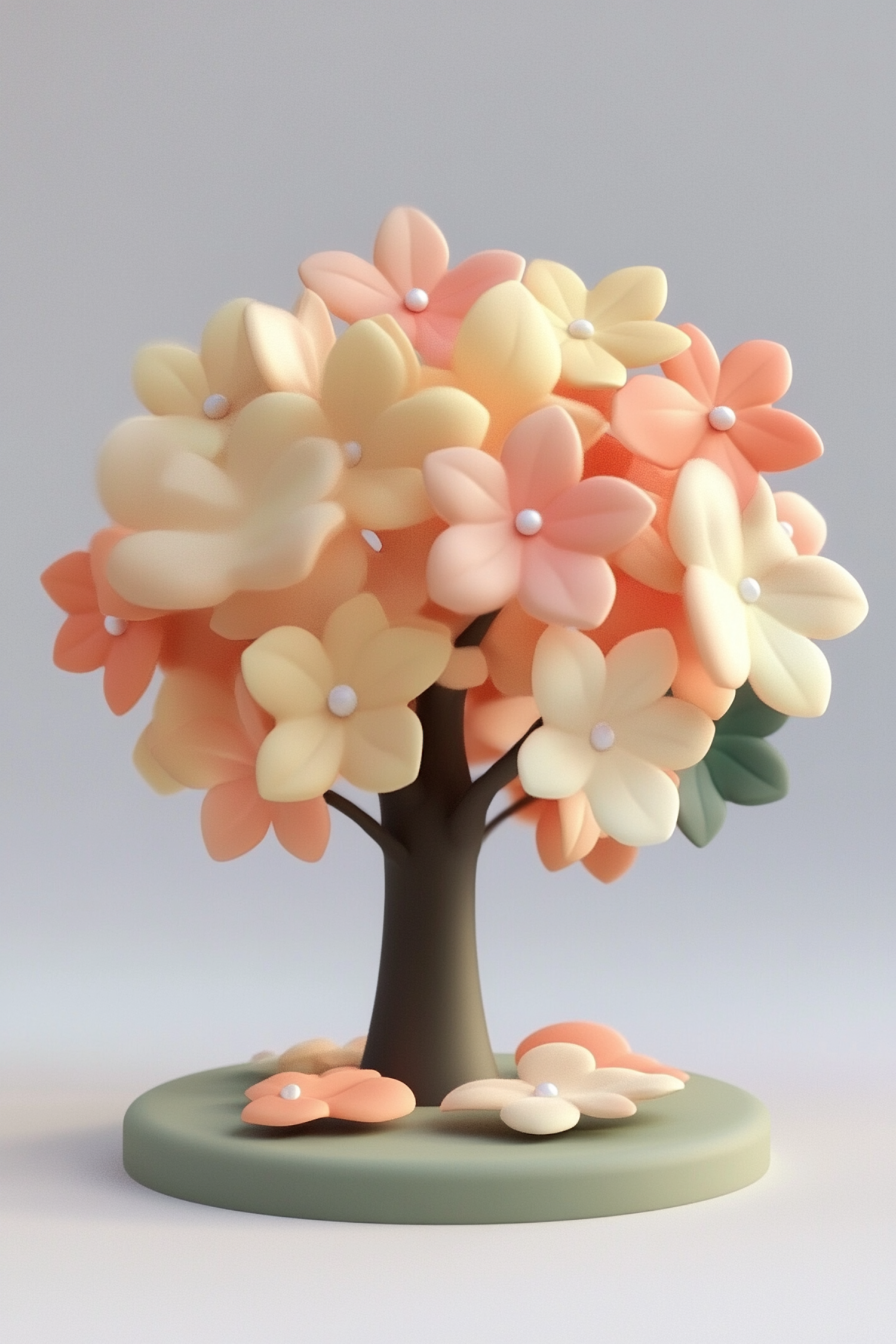 Stylized Tree with Pastel Flowers