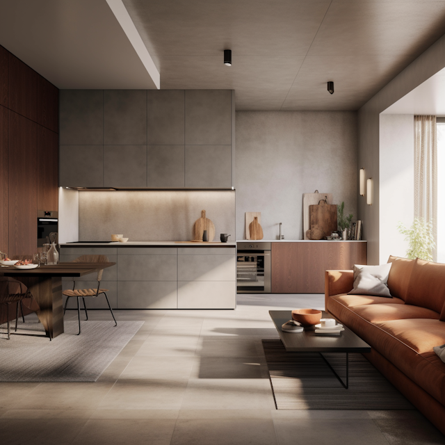 Modern Kitchen and Living Room Interior