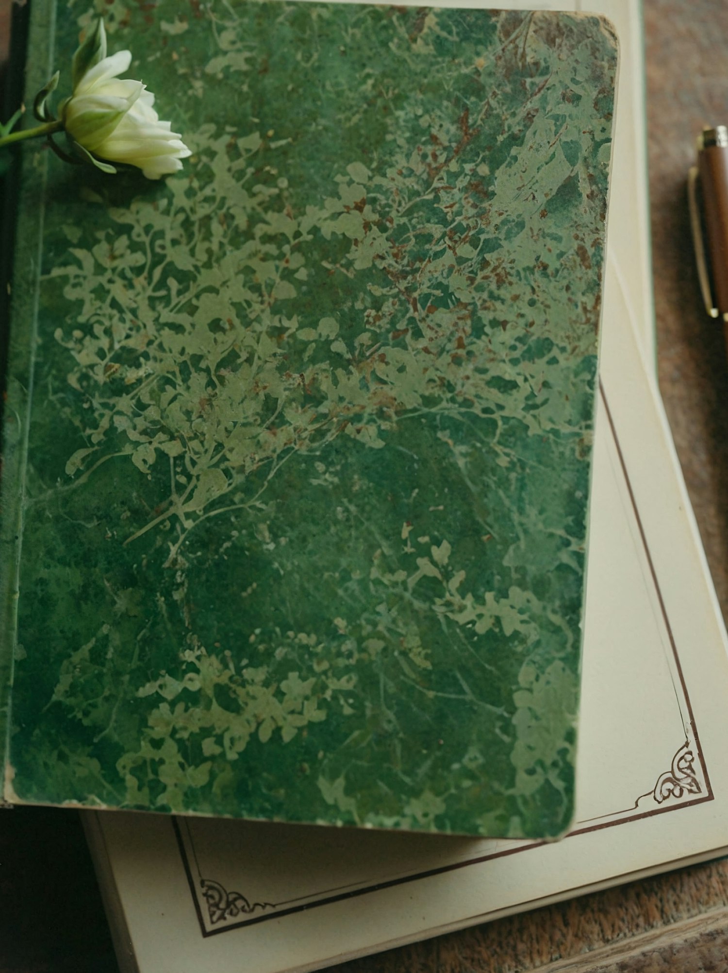 Vintage Green Book with Flower