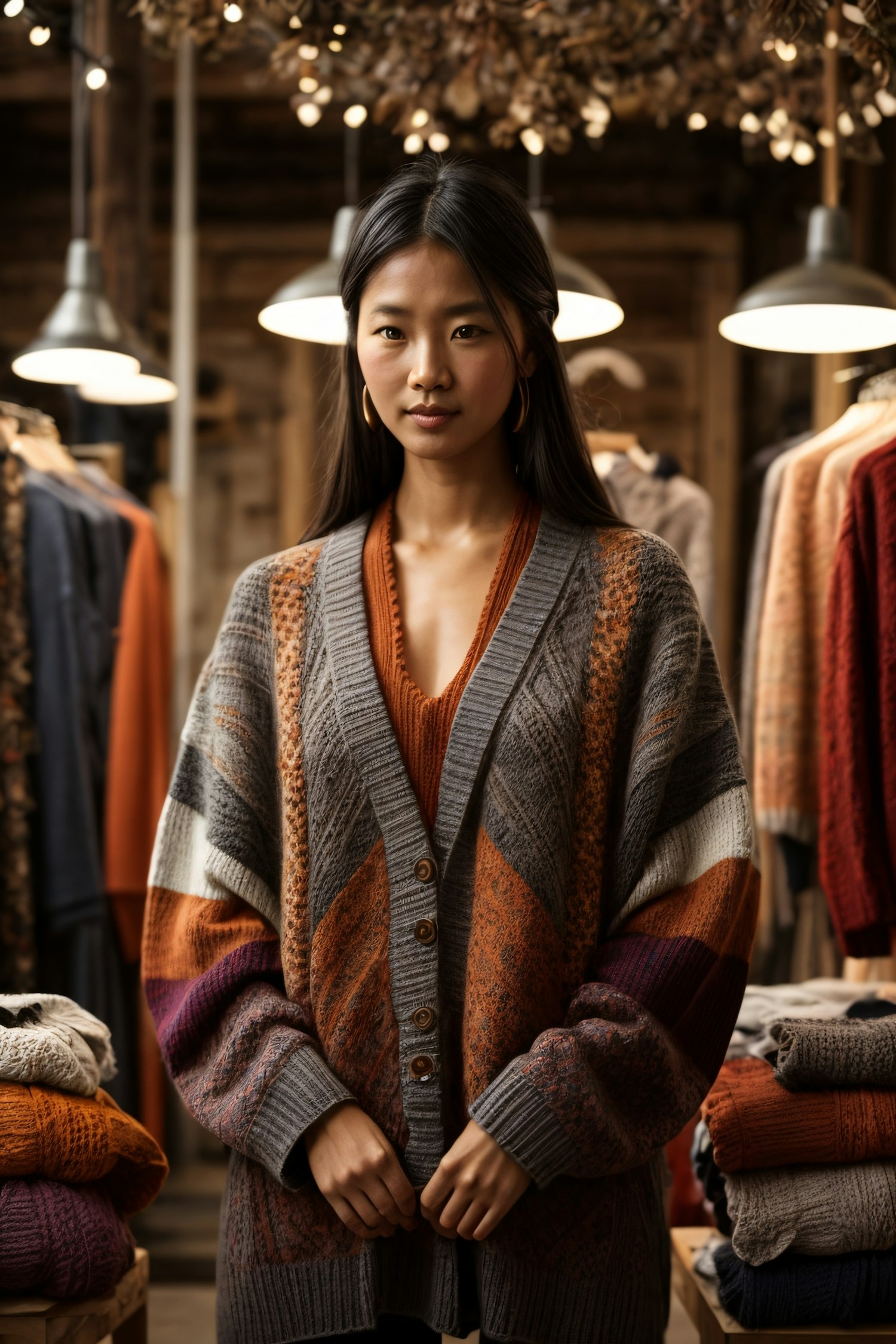 Woman in Cozy Cardigan