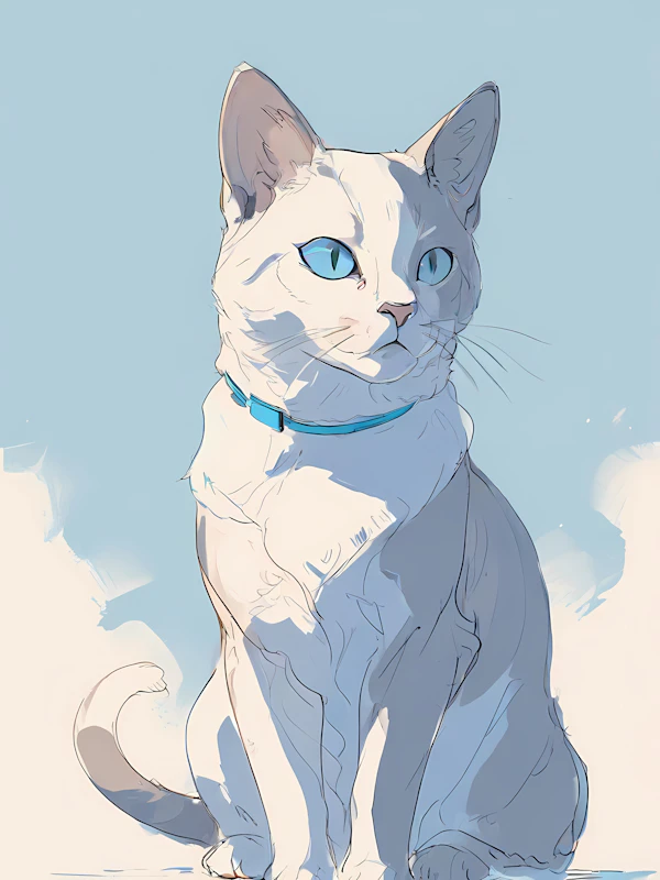 Stylized White Cat Art