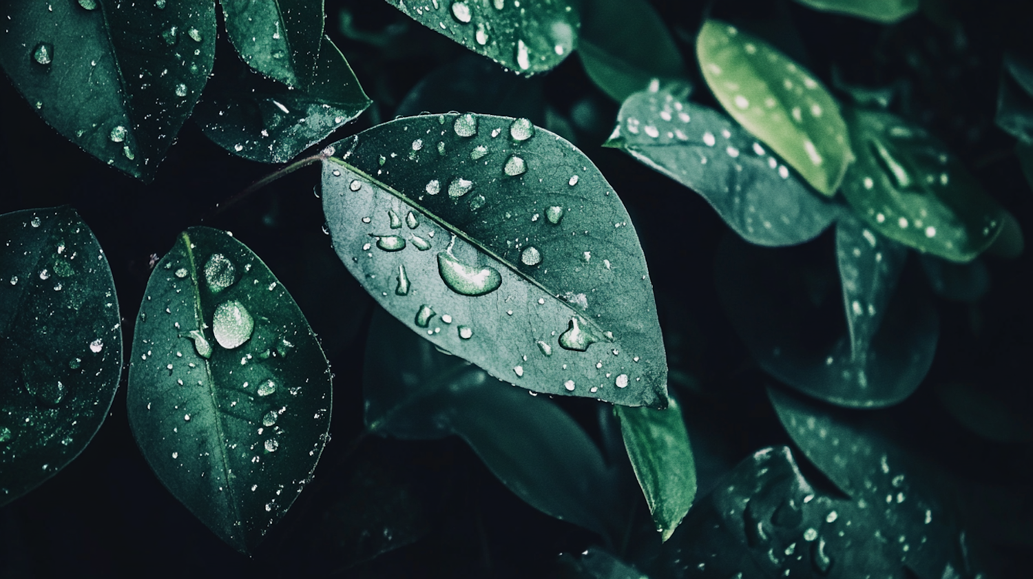 Close-up of Leaves with Water Droplets