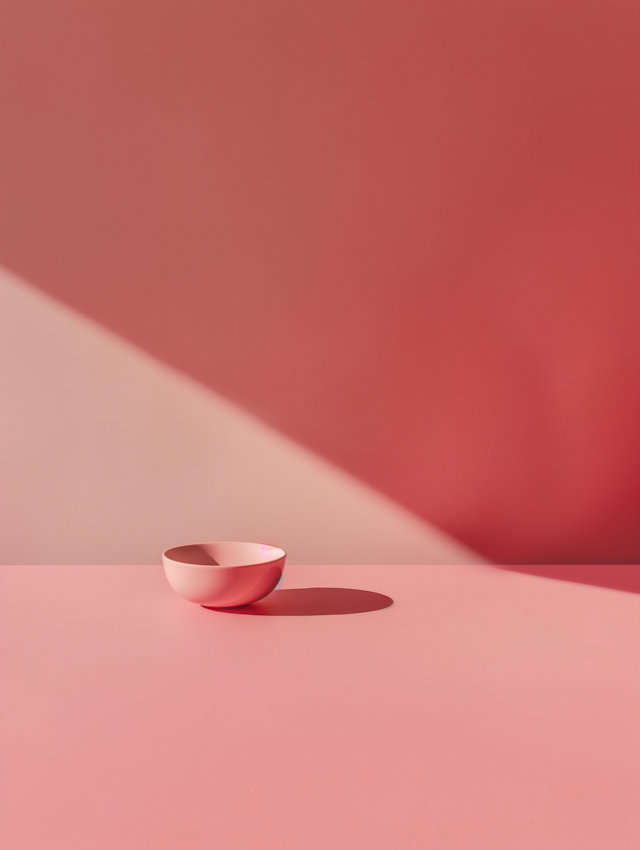 Minimalist Metallic Bowl with Pink and Red Backdrop