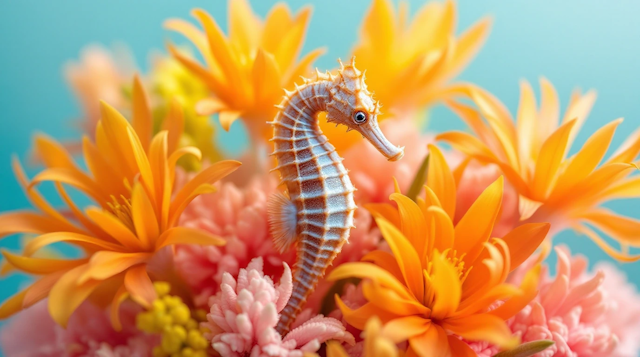 Seahorse Among Flowers