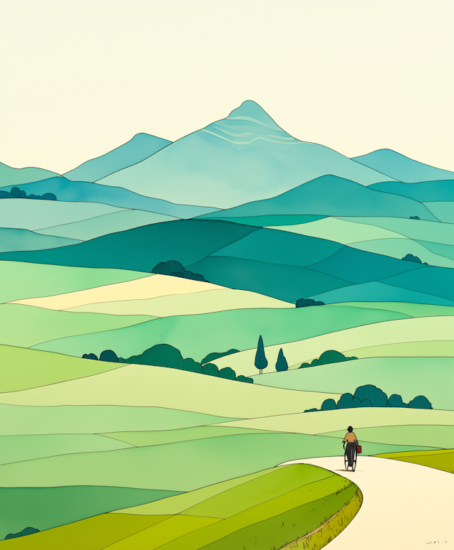 Serene Landscape with Cyclist