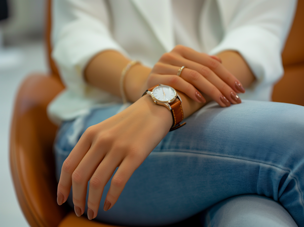 Elegant Woman's Hands with Watch and Rings