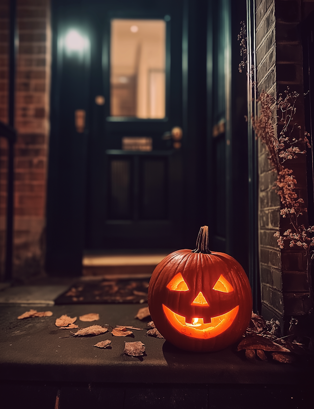 Jack-o'-Lantern on Doorstep