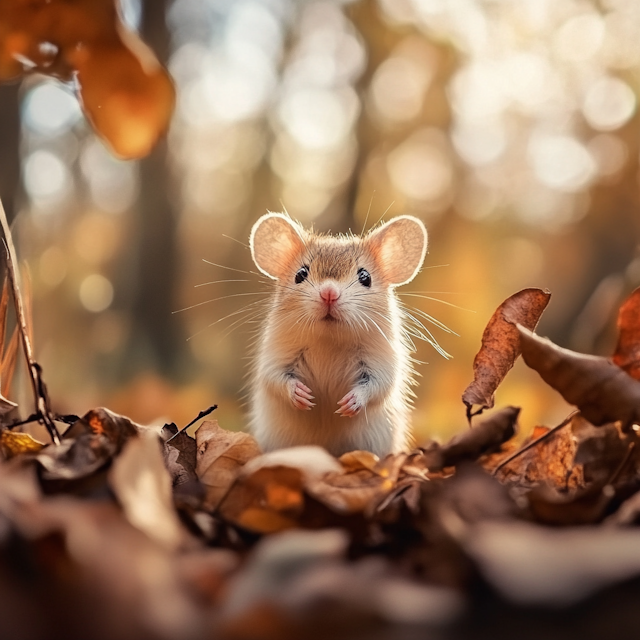 Adorable Mouse in Autumn Leaves