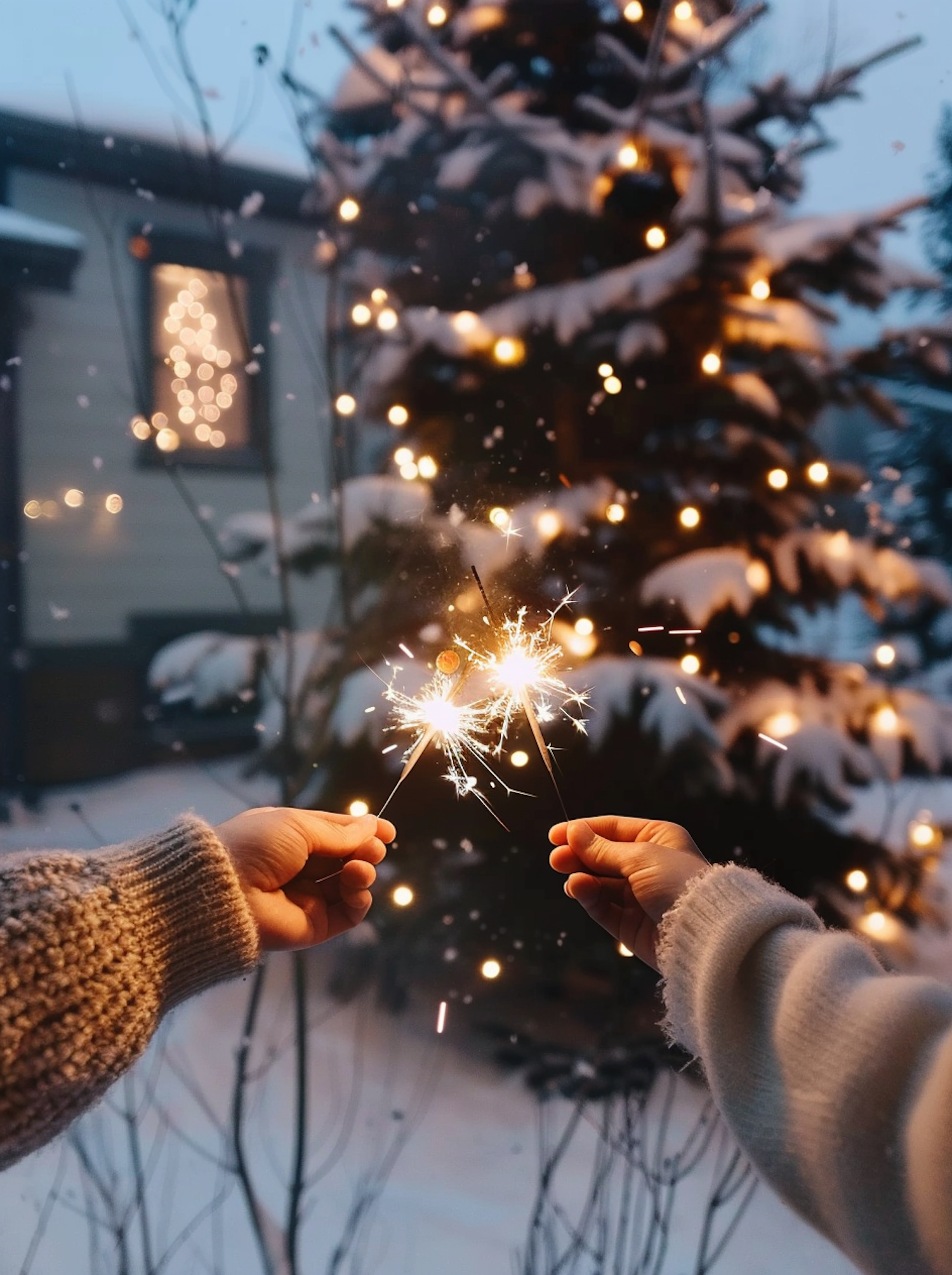 Festive Winter Scene with Sparklers