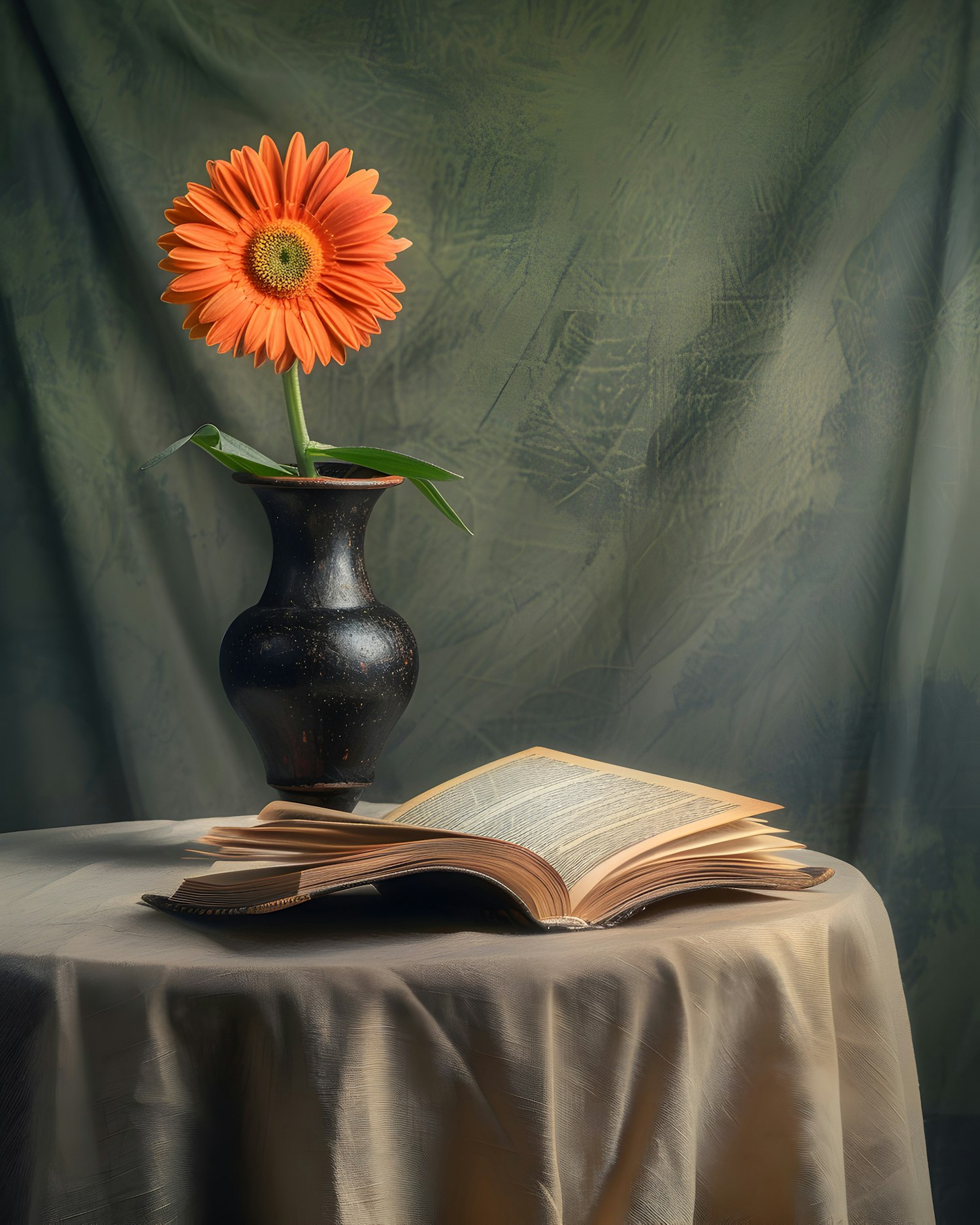 Vibrant Orange Gerbera Daisy with Book