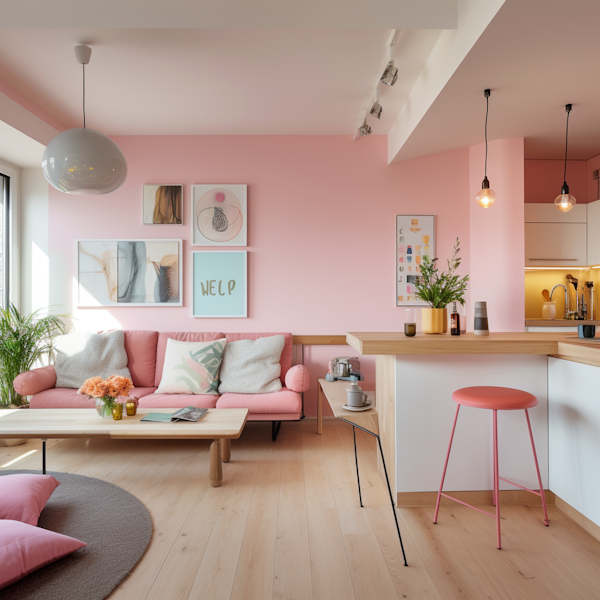 Contemporary Pastel Pink Living Space