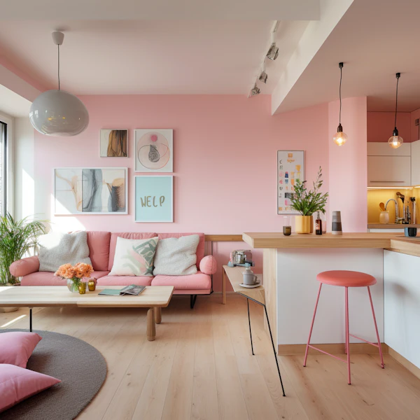 Contemporary Pastel Pink Living Space
