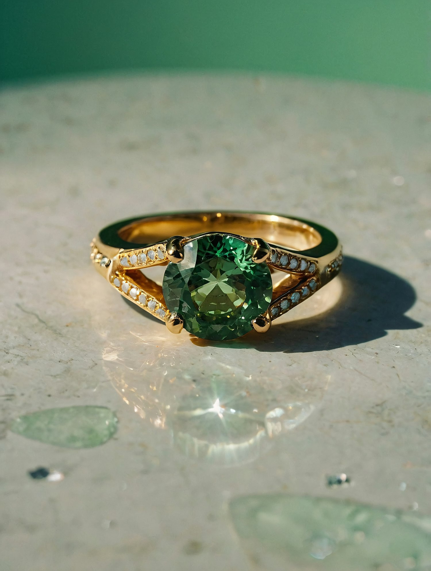 Gold Ring with Green Gemstone