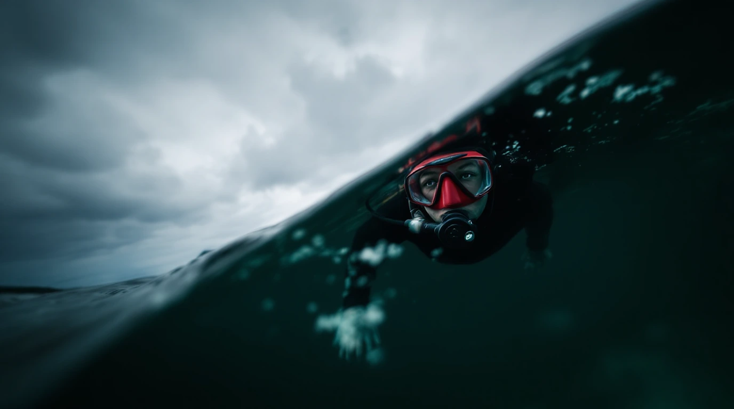 Scuba Diver in Choppy Waters