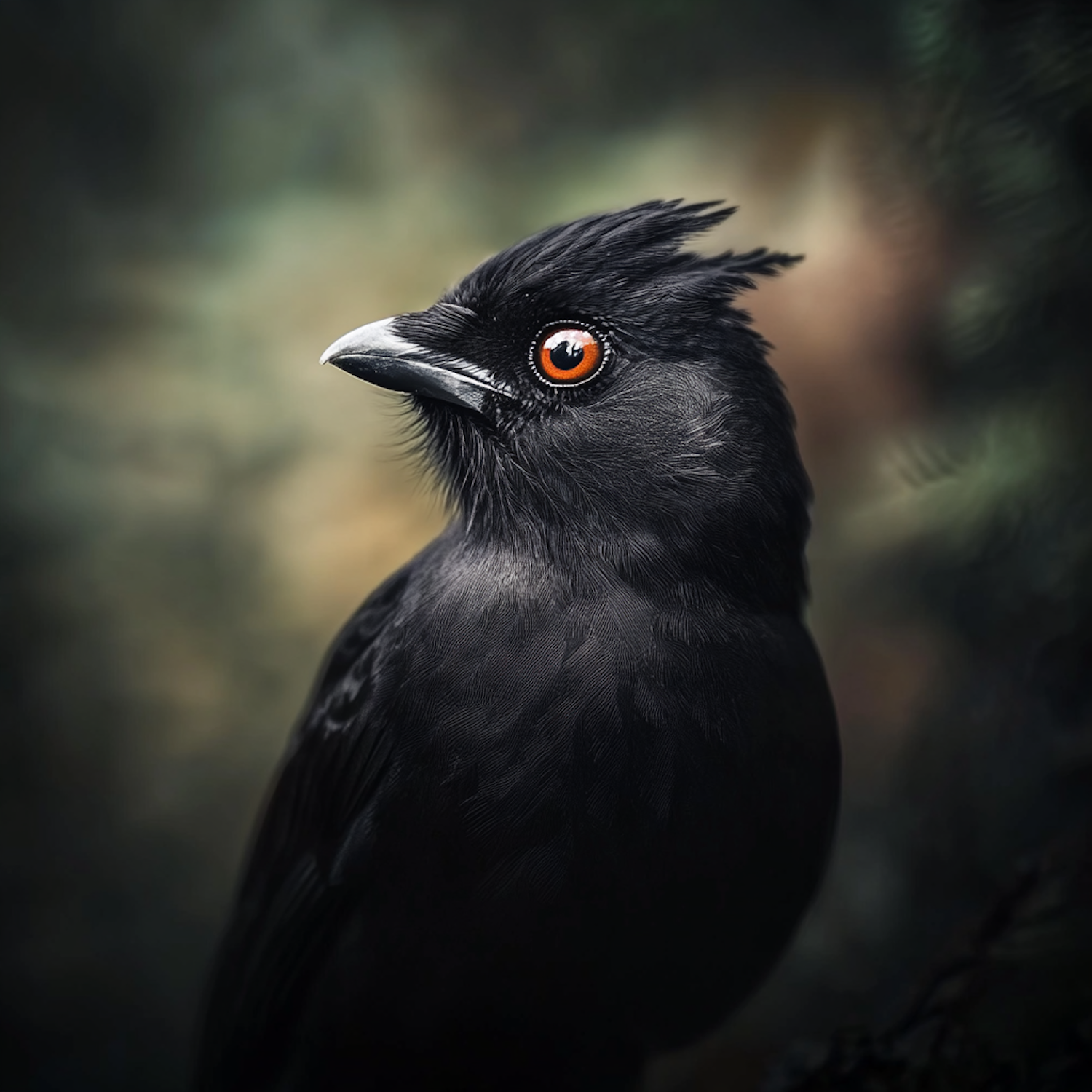 Striking Black Bird with Orange Eyes