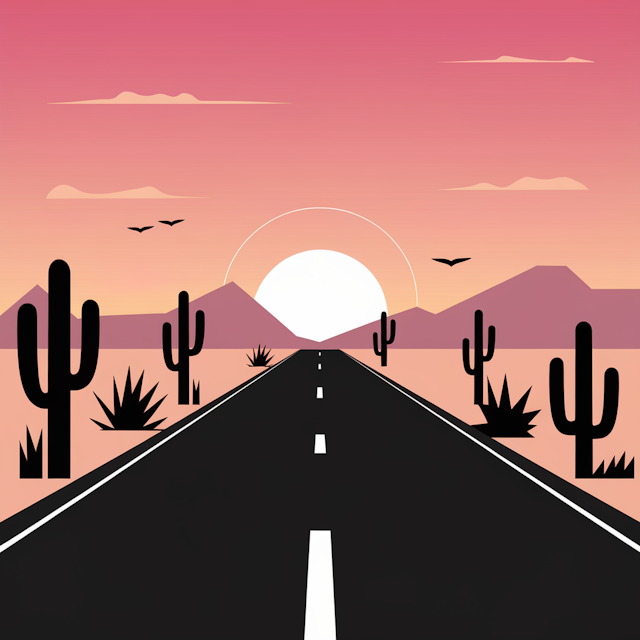 Desert Highway Sunset Illustration