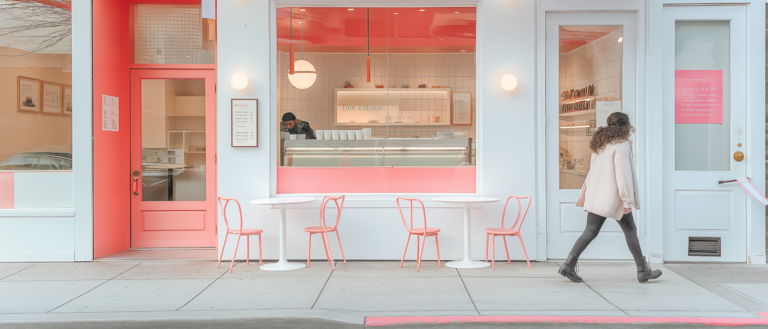 Stylish Storefront and Passing Pedestrian