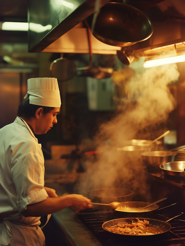 Chef Cooking in Professional Kitchen