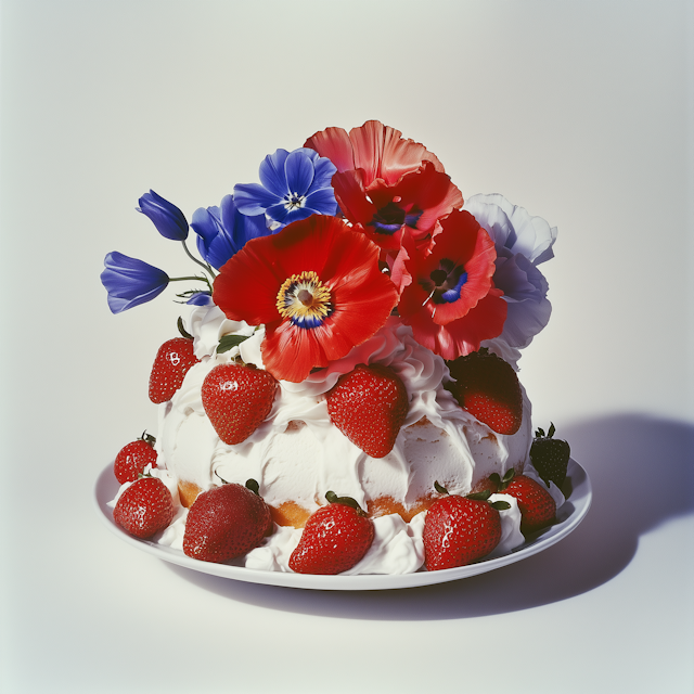 Decorated Cake with Strawberries and Flowers