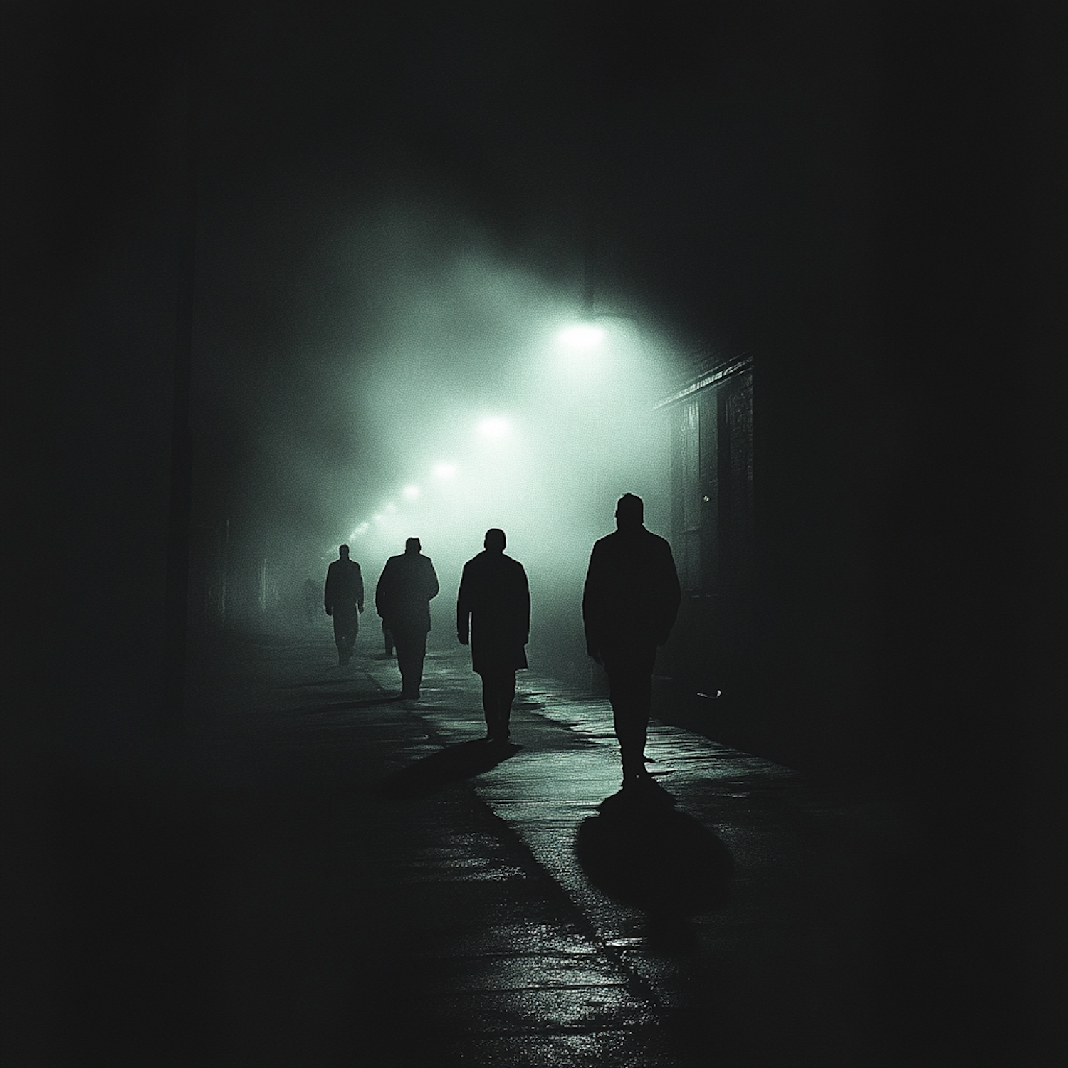 Silhouetted Figures in Fog