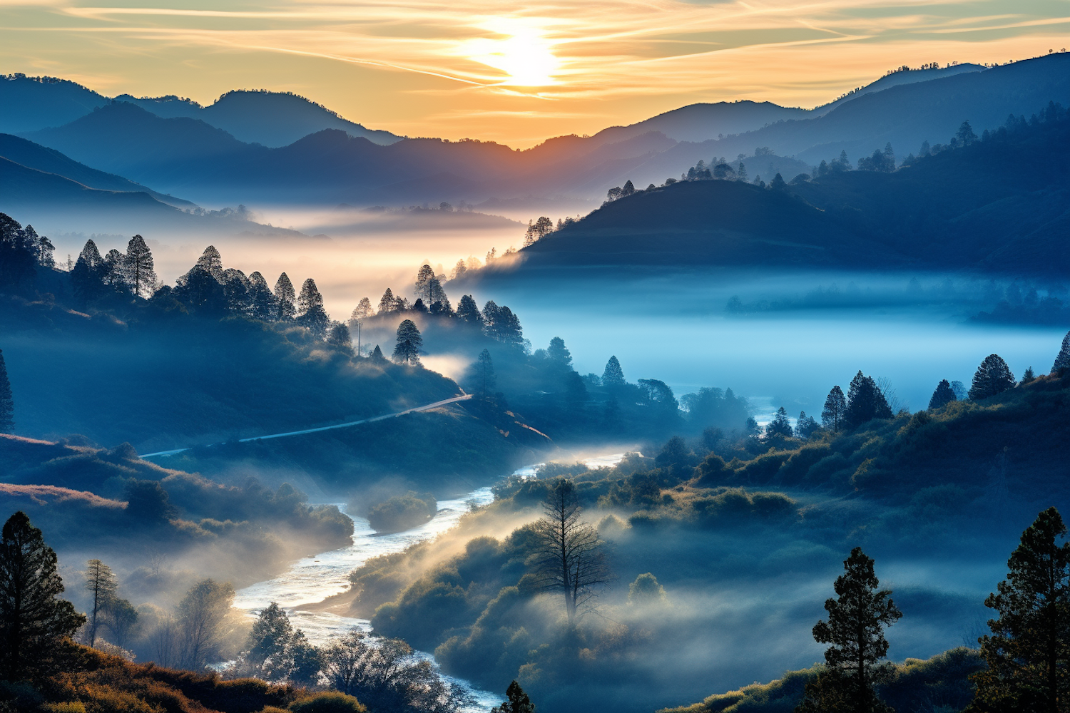 Misty River Valley at Dawn