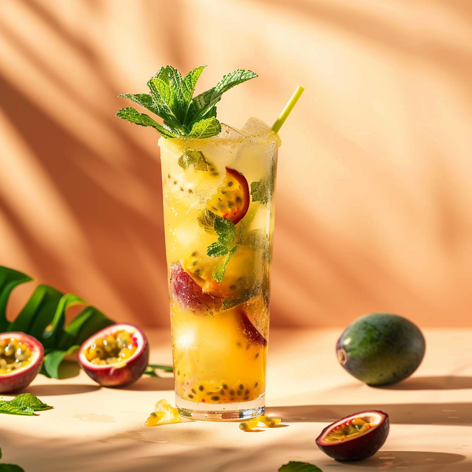 Tropical Passion Fruit Drink with Mint