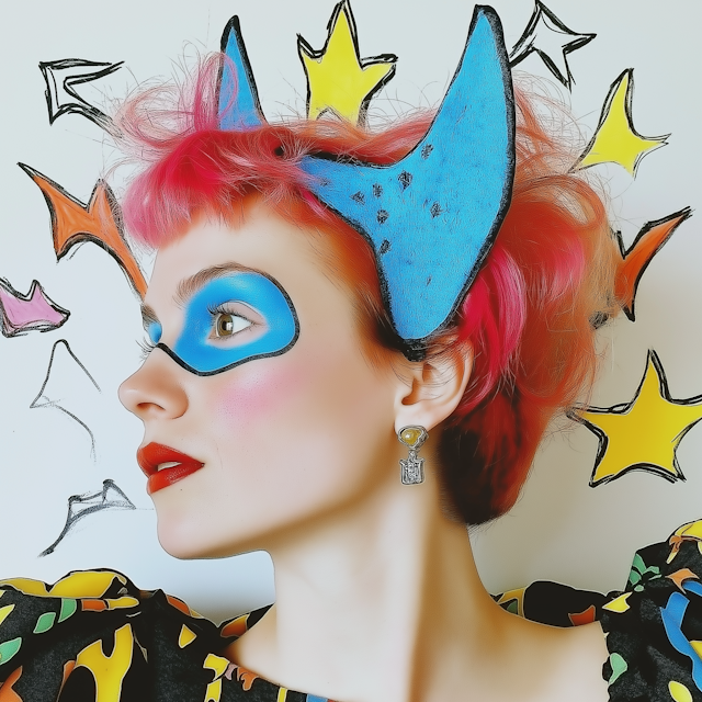 Whimsical Portrait with Pink Hair and Bat Ears