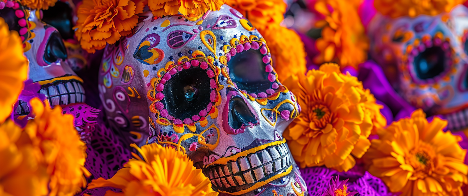 Day of the Dead Celebration with Calaveras and Marigolds