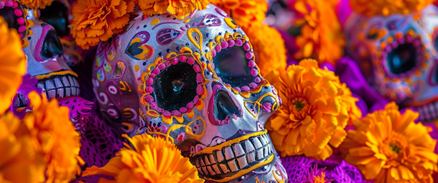 Day of the Dead Celebration with Calaveras and Marigolds