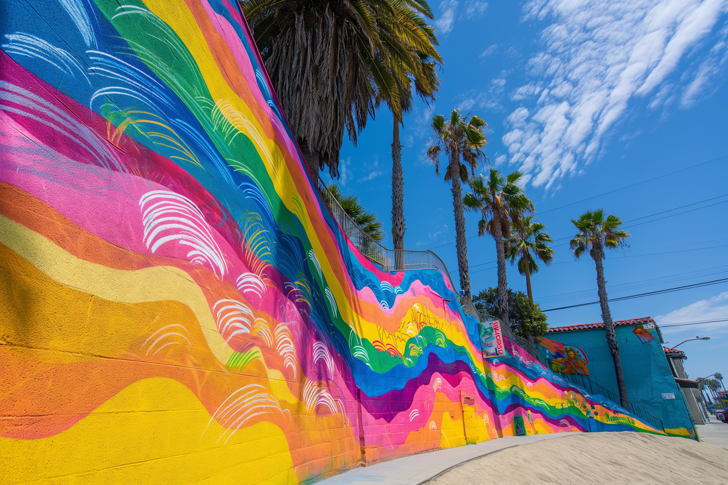 Colorful Urban Mural with Palm Trees
