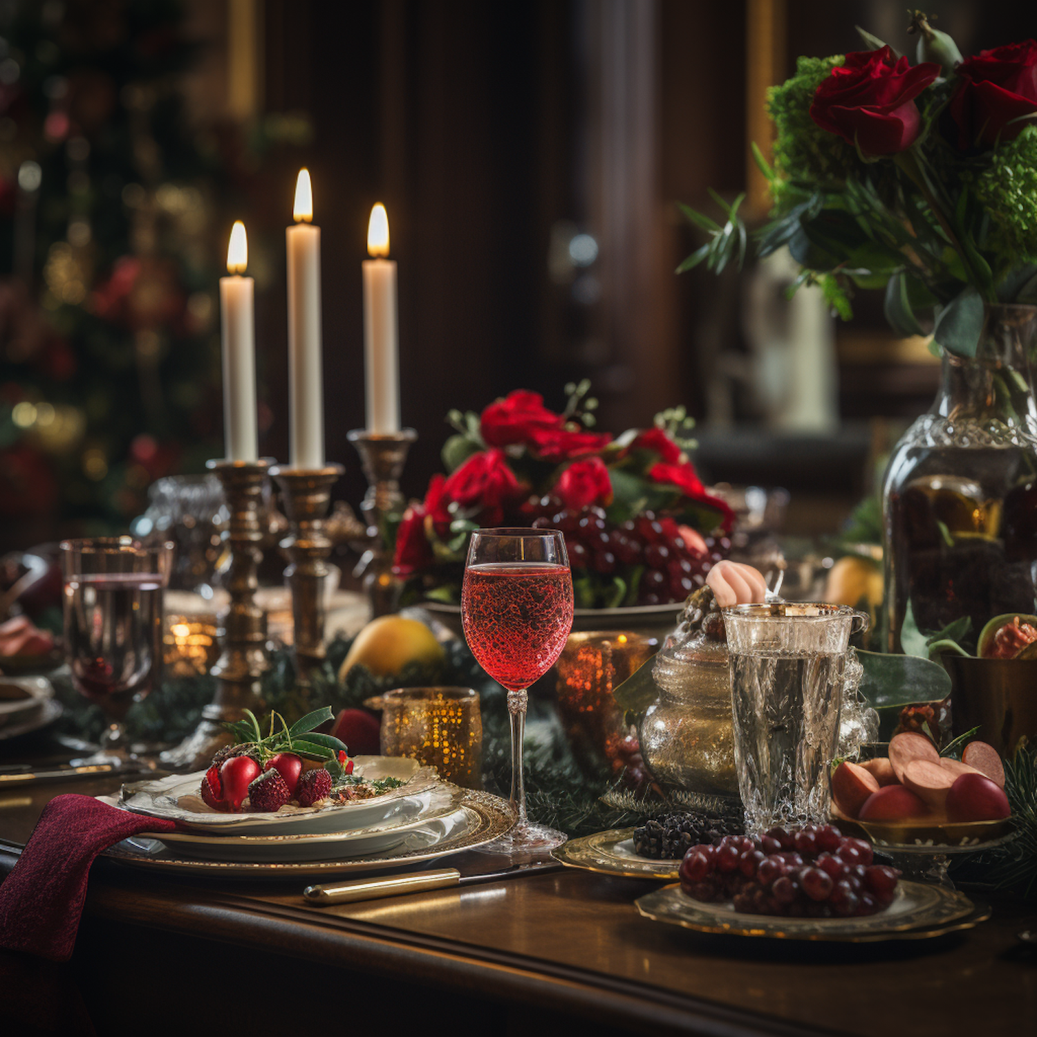 Elegant Festive Feast with Sparkling Toast