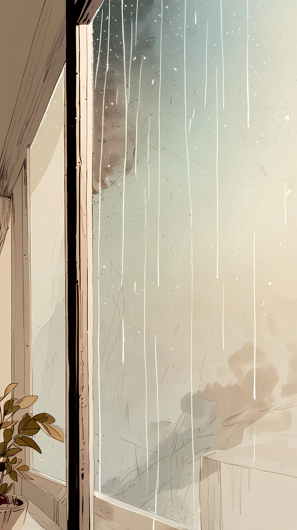 Rainy Window with Plant