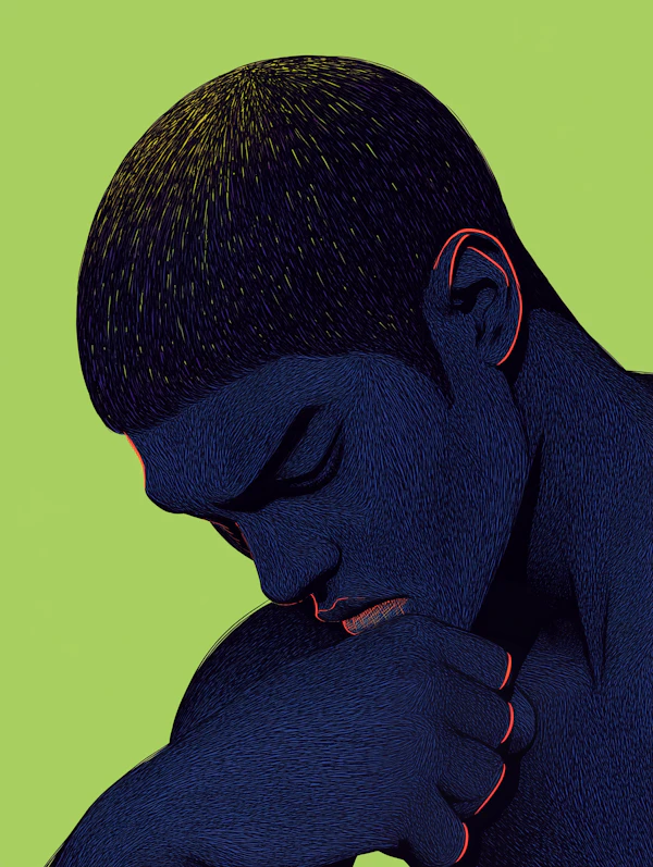 Contemplative Figure in Blue
