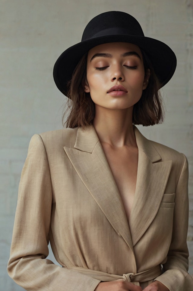 Serene Woman in Hat and Blazer