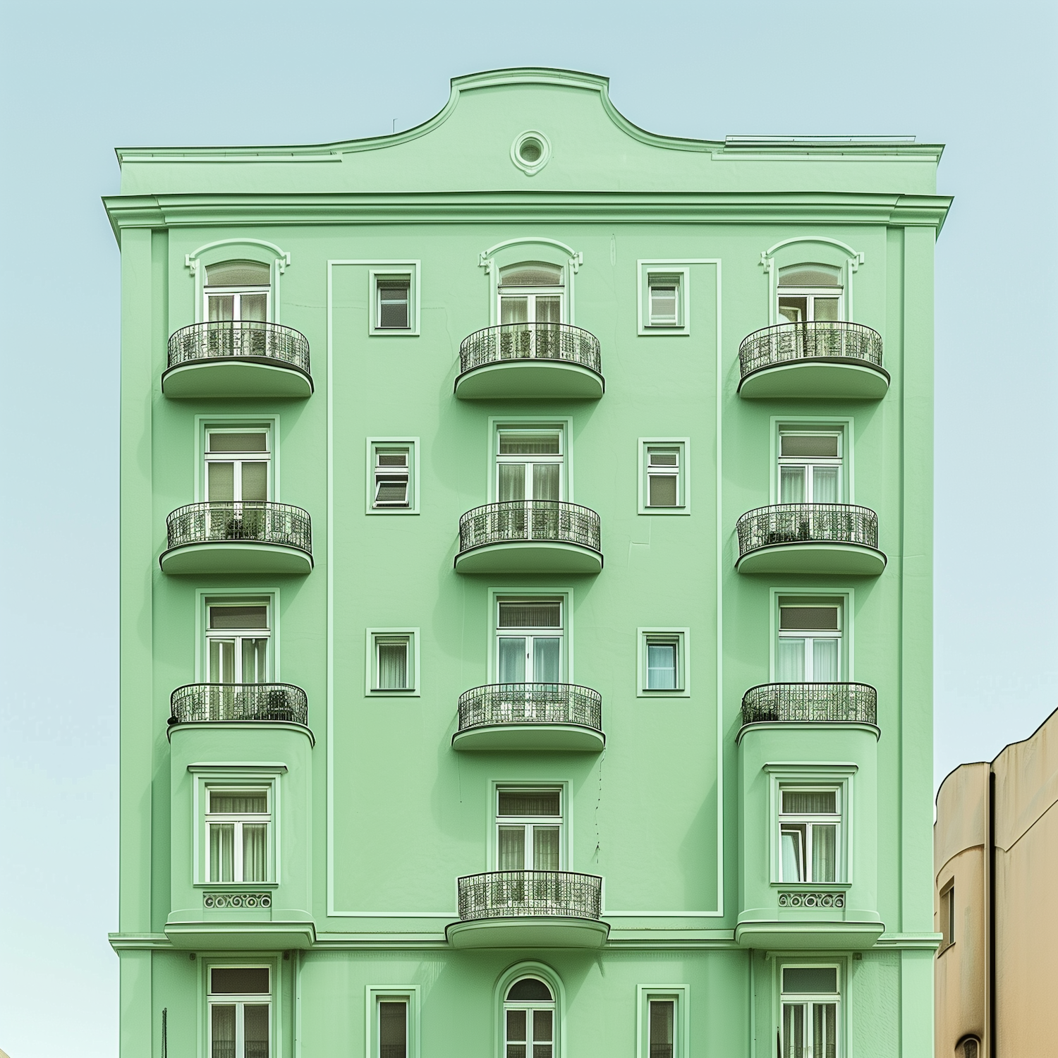 Pastel Green Symmetrical Building