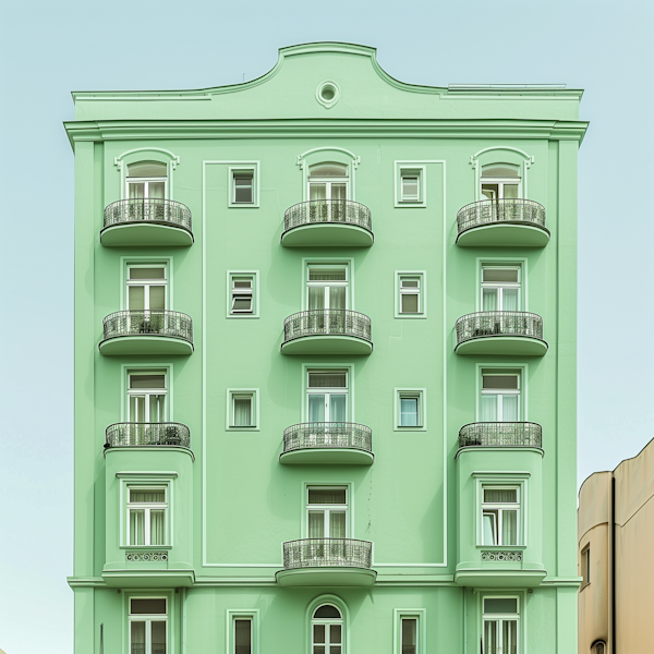 Pastel Green Symmetrical Building