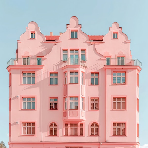 Pastel Pink Building with Ornate Details