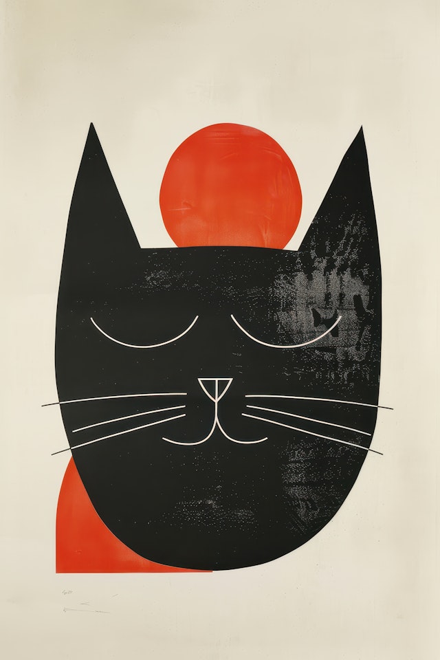 Serene Black Cat Illustration