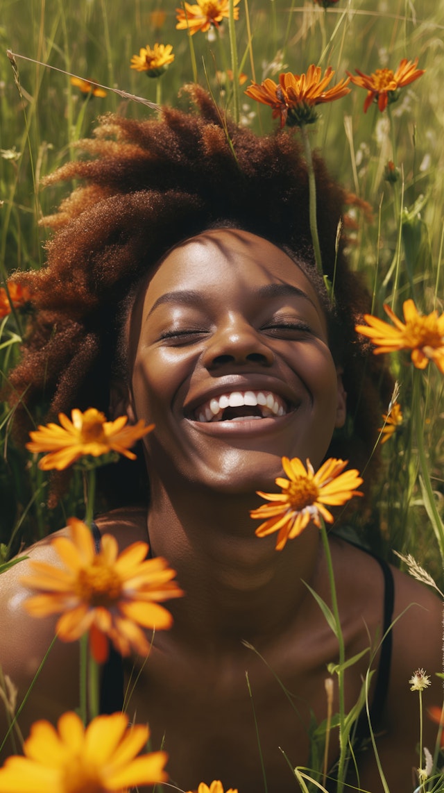 Woman in Meadow with Wildflowers