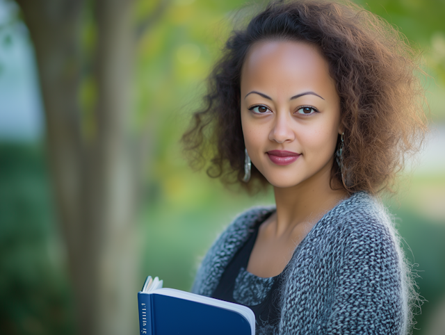 Young Woman with Blue Book