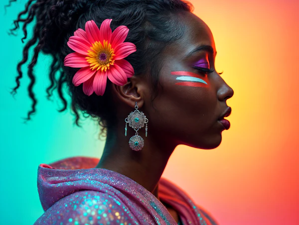 Vibrant Woman with Pink Flower